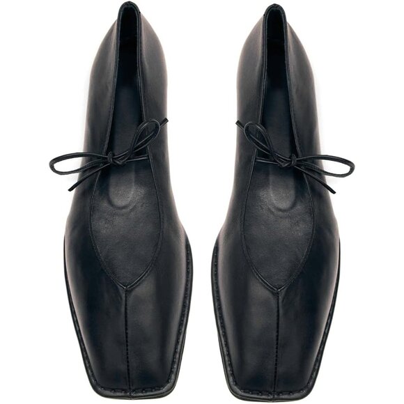 Women Black Square Toe Comfortable Slip-On Lace-Up Loafers Summer Shoes - Picture 4 of 6